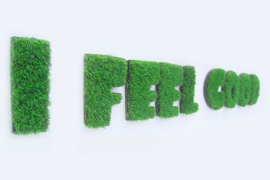 Feel good. Inspirational quote about happiness. Grasses that grow in the word of i feel good. Typography design.