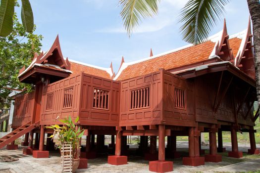 Thai architecture style traditional wooden house at Chiangmai cultural center , Thailand