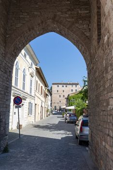 spello,italy june 27 2020 :consular entrance door to the town of spello