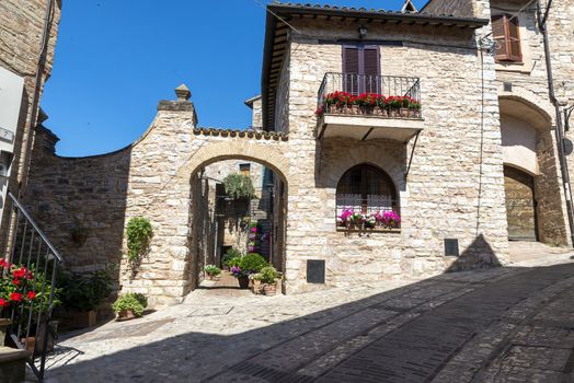 spello,italy june 27 2020:architecture in the alleys of the town of spello