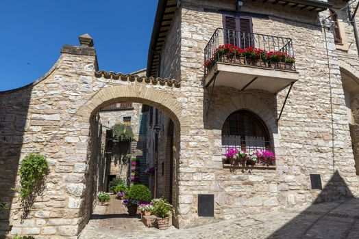 spello,italy june 27 2020:architecture in the alleys of the town of spello