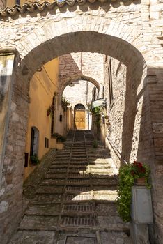 spello,italy june 27 2020:architecture in the alleys of the town of spello