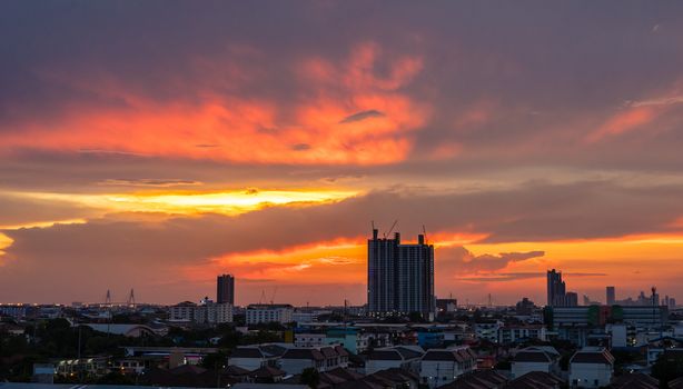 Cityscape with beautiful sky at evening time in Thailand