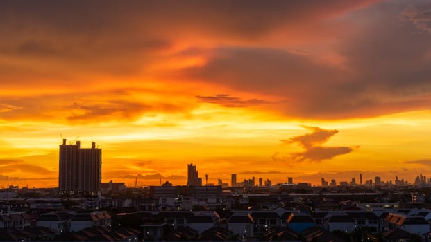 Cityscape with beautiful sky at evening time in Thailand