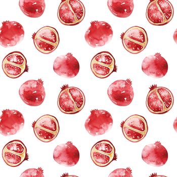 Watercolor illustration of red garnets. Seamless pattern.