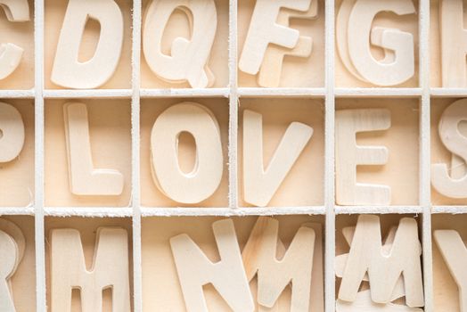 wood alphabet LOVE in the block