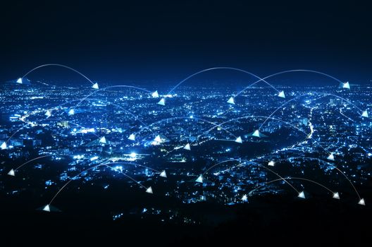 abstract line connection on night city background