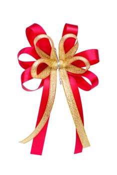gold red giftbox bow isolated on white background