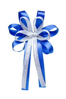 white blue giftbox bow isolated on white background