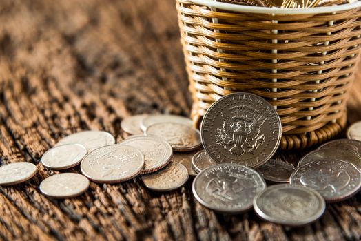 dollars money coin in basket