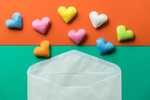 mini heart splash out from white envelop , valentine concept