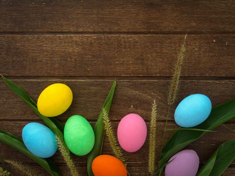 easter egg on wooden background , easter concept