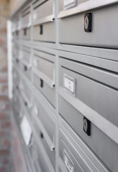 Close up view of new aluminum letter boxes