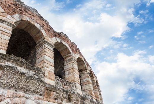 Ancient Roman Amphitheater in Verona (Italy), with its monumental arches.