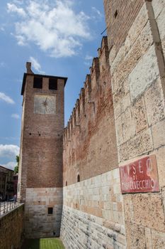 Entrance of Castelvecchio museum in Verona, Italy. The medieval Castelvecchio was built between 1354 and 1356.