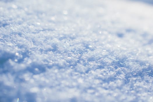 Macro background of fresh snowflake texture on a blur.