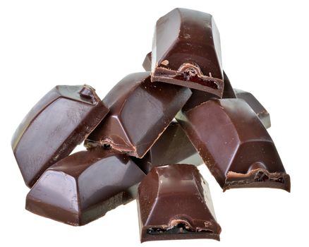 Broken chocolate bar isolated on a white background.