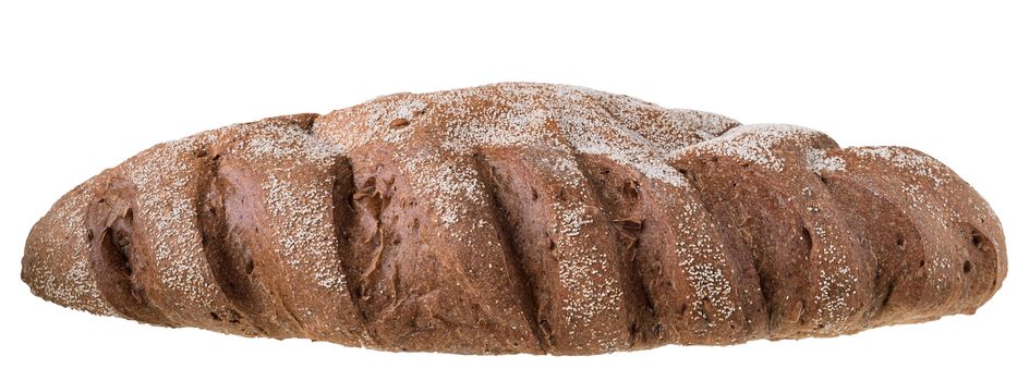 Fresh brown grain bread isolated on a white background.