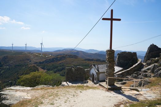 Sao Macario Sanctuary landscape view in Arouca Serra da Freita, Portugal