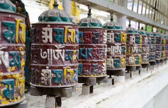 Prayer wheels in the temples of Kathmandu,  Nepal