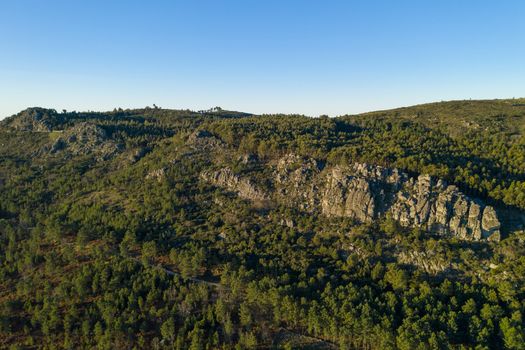 Landscape drone aerial view of Serra de Sao Mamede in Castelo de Vide, Portugal