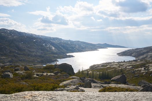 Landscape in lake Lagoa comprida lagoon in Serra da Estrela, Portugal