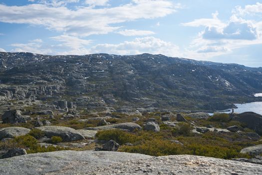 Landscape in lake Lagoa comprida lagoon in Serra da Estrela, Portugal