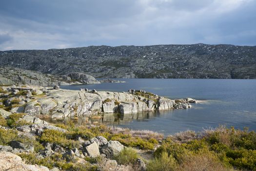 Landscape in lake Lagoa comprida lagoon in Serra da Estrela, Portugal