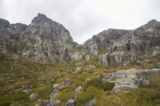 Landscape mountains and trees in Covao d ametade in Serra da Estrela, Portugal