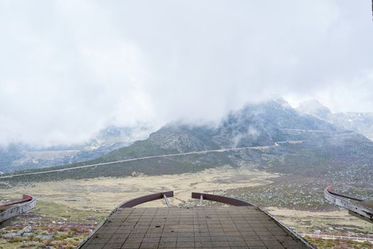 Abandoned cableway building beautiful landscape in Serra da Estrela, Portugal