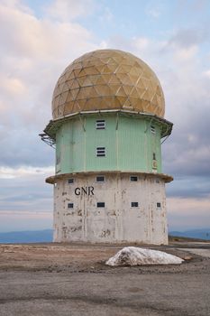 Torre tower highest point of Serra da Estrela in Portugal at sunset, in Portugal