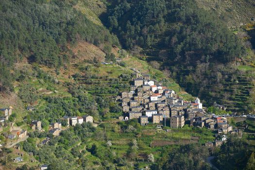 Panoramic view of Piodao schist shale village in Serra da Estrela, Portugal