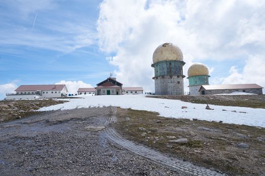 Torre tower highest point of Serra da Estrela in Portugal with snow, in Portugal