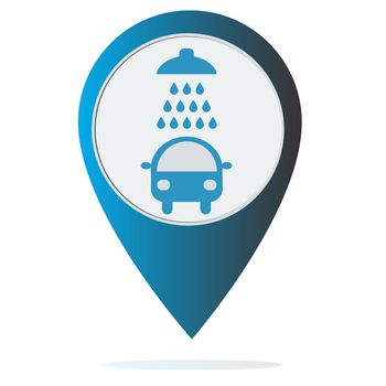 car wash icon on map pointer. car wash sign for your web site design, logo, app, UI. flat style.