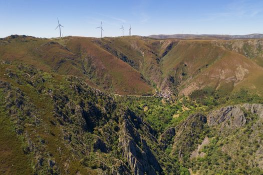 Aldeia da Pena drone aerial village in Arouca Serra da Freita, Portugal