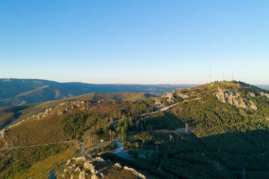 Serra da Freita drone aerial view landscape of Sao Macario viewpoint, in Portugal