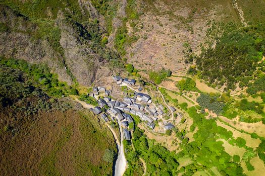 Aldeia da Pena drone aerial village in Arouca Serra da Freita, Portugal