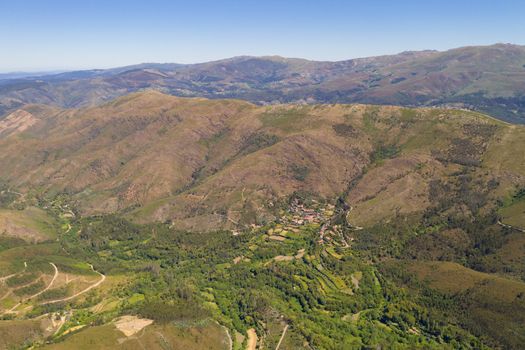 Covas do Rio drone aerial view in Serra da Freita Arouca Geopark, in Portugal