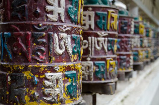 Prayer wheels in the temples of Kathmandu,  Nepal