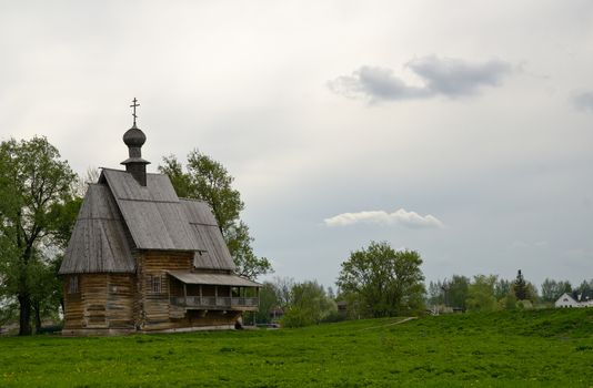 Ancient rural Russian christian church on a hill in Suzdal town