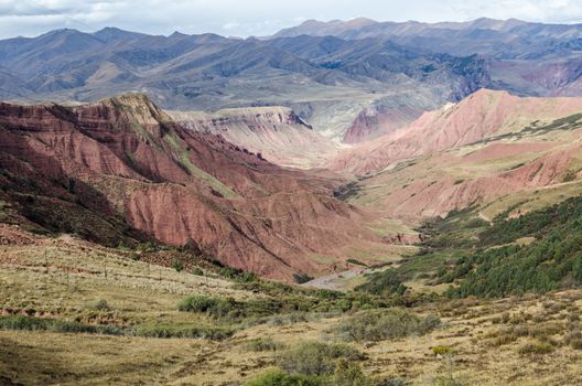 Red-colored Tibetan geological structures near Lajiaxiang city at Qinghai province