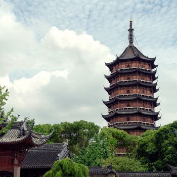 Ancient north temple tower, the landmark of Suzhou, China. Photo in Suzhou, China.