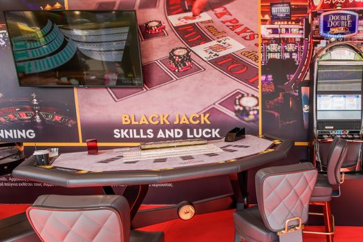 Black Jack table gaming experience presentation at an open space inside the city International Fair area.