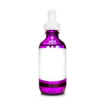 pink bottle with pipette. dropper bottle with serum. cosmetic oil on white background. essential oils isolated. natural oil bottle. container