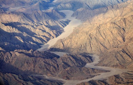 Aerial view of the egyptian mountains and sand plateaus