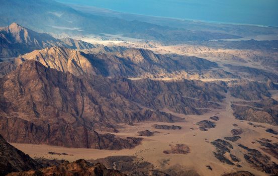 Aerial view of the egyptian mountains and sand plateaus