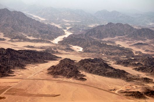 Aerial view of the egyptian mountains and sand plateaus