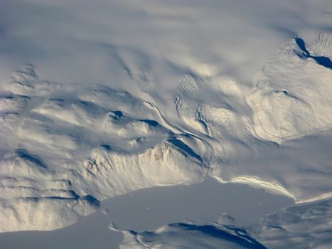 Aerial view of the Greenland with glacier (snow river)