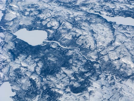 Aerial view of the Canadian spermatozoon-like lake and river