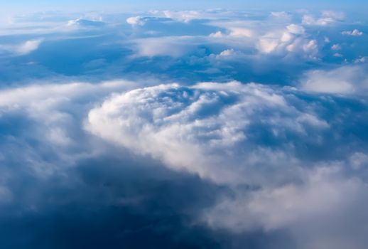 Aerial view of the sky with tornado-like clouds